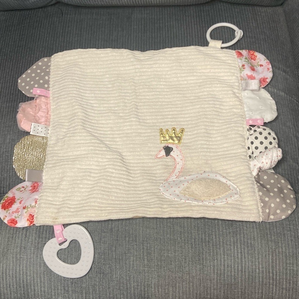 Demdaco Swan Princess Security Lovey Activity Blanket Ribbed Front Cream Tan